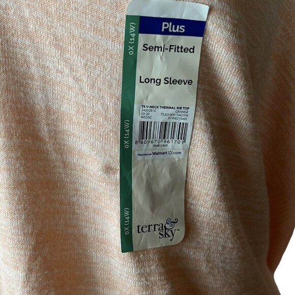 Terra & Sky Thermal Ribbed Shirt Womens Peach 0X New Too Long Sleeve Semi Fitted - Picture 10 of 10